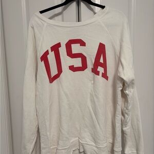 Red and White Crew Neck Sweater with Bold USA Text